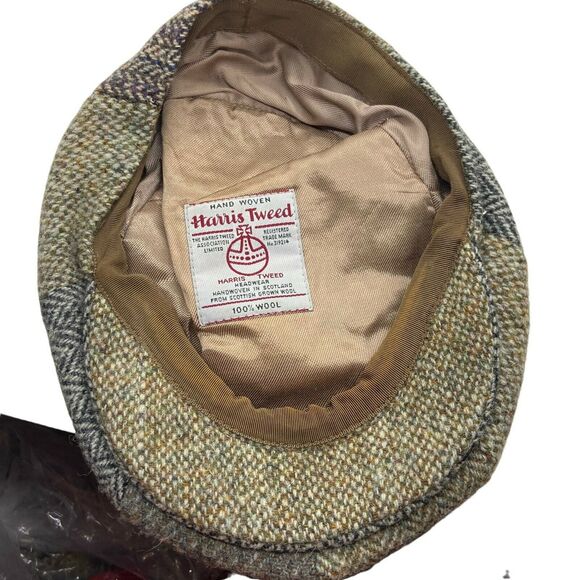 Newsboy Cap Vintage Harris Tweed Mens Gray Beige Fitted Hand Woven Wool Size 7 - Picture 8 of 15